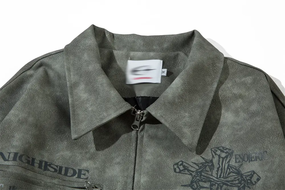 Men's Cross Print Loose Leather Jacket