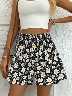 Floral Print Women's Fashionable And Comfortable Beach Shorts - Black - View 1