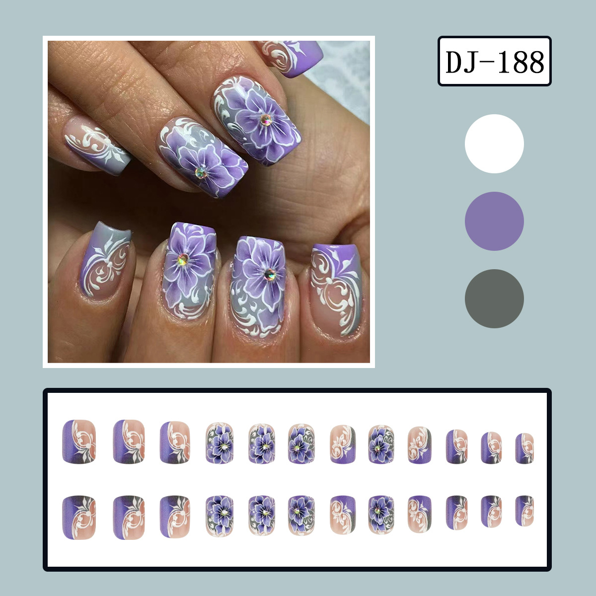 Greyish Purple European-style Line Flower Design Wear Armor Nail Stickers 6