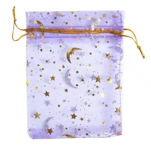 Gilded Star And Moon Sheer Organza Mesh Bag