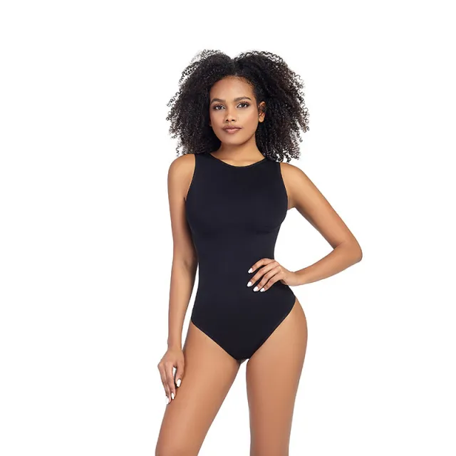 Shaping Tight Belly Trimming Vest Solid Color Round Neck Jumpsuit Black - Shop at LoveMi