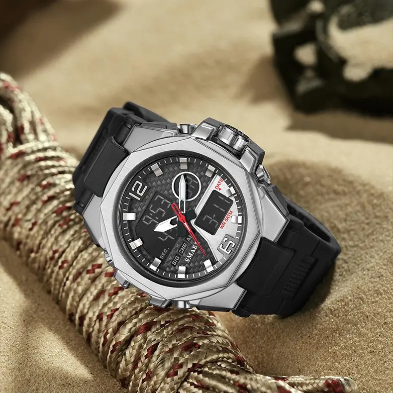 Mens Sports Outdoor Tactical Alloy Dual-Display Watch