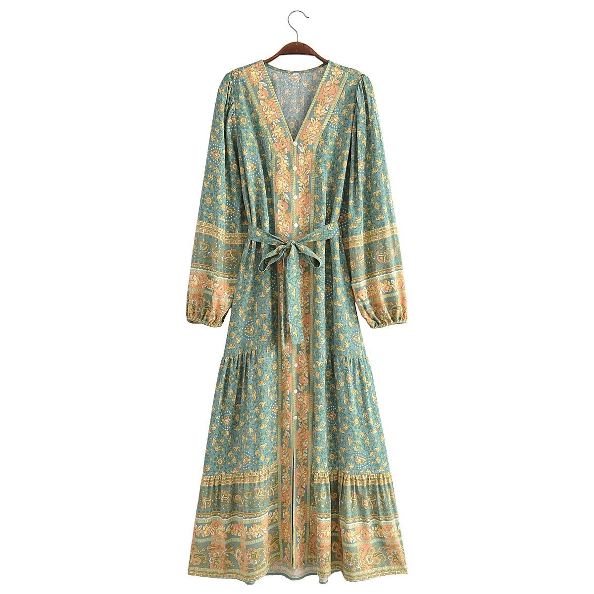 Cotton Princess-Sleeve Long Dress, picture 9 of 9