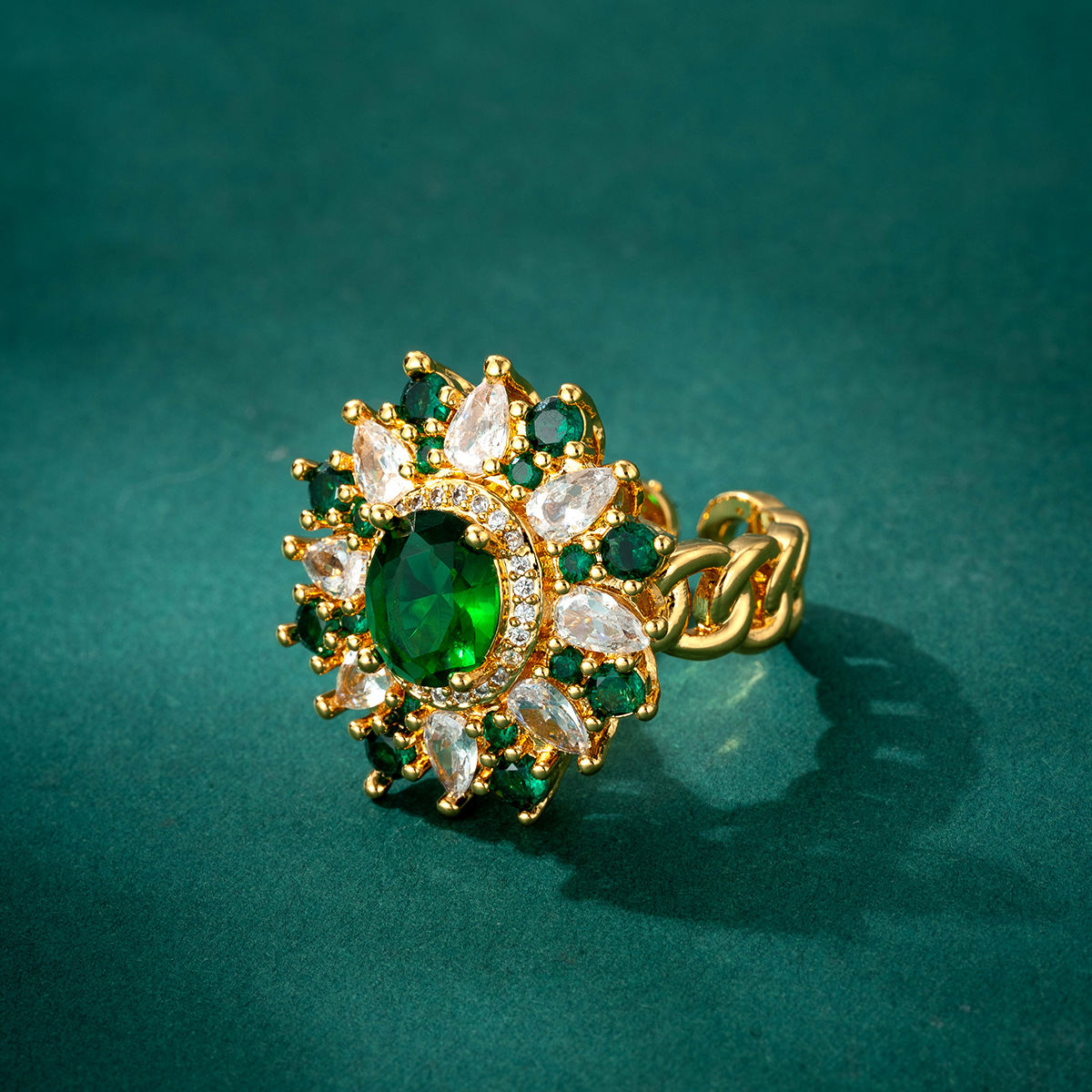 Flower Zircon Copper Color Zircon Vintage Ring
