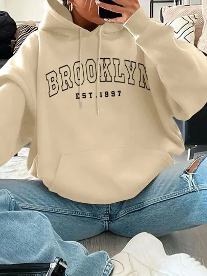 Womens Hoodie With Drawstring Hood Apricot - Shop at LoveMi