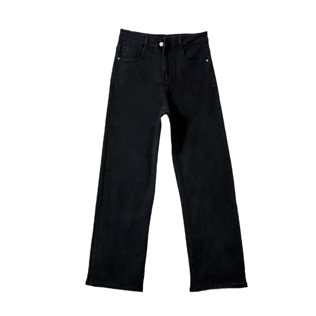 Slim Fit High Waist Slimming Casual Wide Leg Jeans - Black