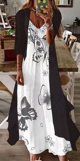 Women's Print Holiday Suspender Dress Indian Style Large Swing Skirt Two piece Set Black - Shop at LoveMi