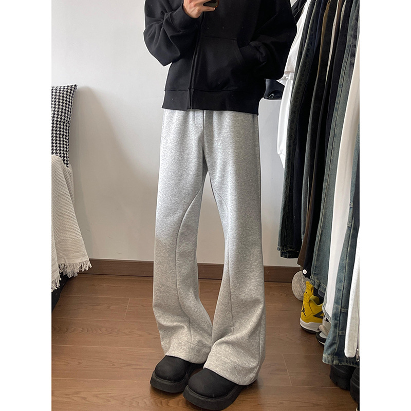 Light Gray Autumn Stitching Design Sense Flared Trousers Gray - Shop at LoveMi