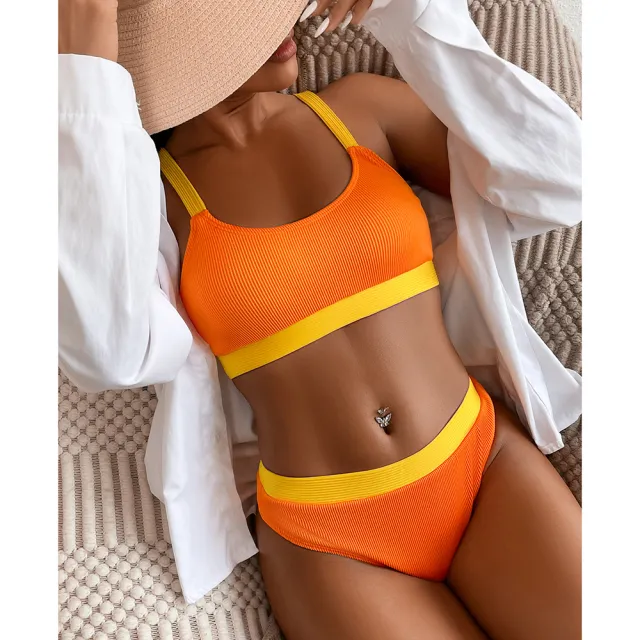 New Special Cloth Thread Sunken Stripe Bikini For Women Orange - Shop at LoveMi