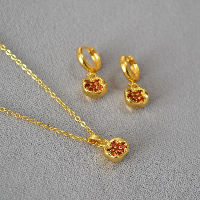 Simple Brass Gold plated Red Pomegranate Necklace Earrings Earrings And Necklace - Shop at LoveMi