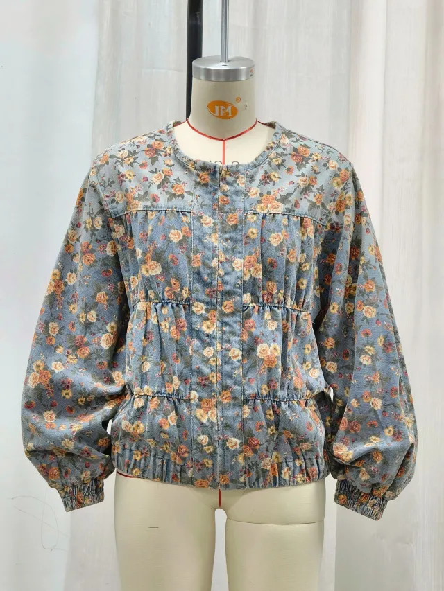 Vintage Floral Batwing Sleeve Wash Denim Coat Floral - Shop at LoveMi