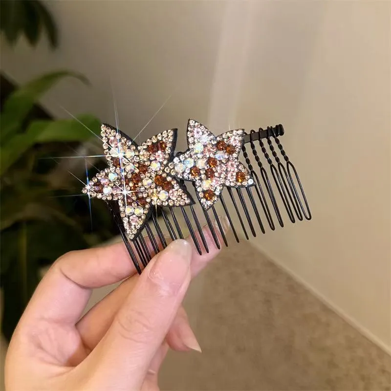 Female Rhinestone Five-pointed Star Back Head Organize Fantastic Hair Accessories - Champagne Xingx Pour Hair Comb