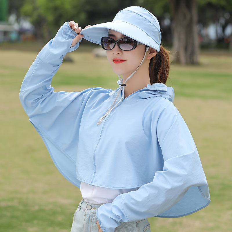 Cycling Sun-protective Clothing For E-bike Driving Women's Short Thin Jacket For Summer UV Protection Korean Dual-use Riding Sun Protection Hat