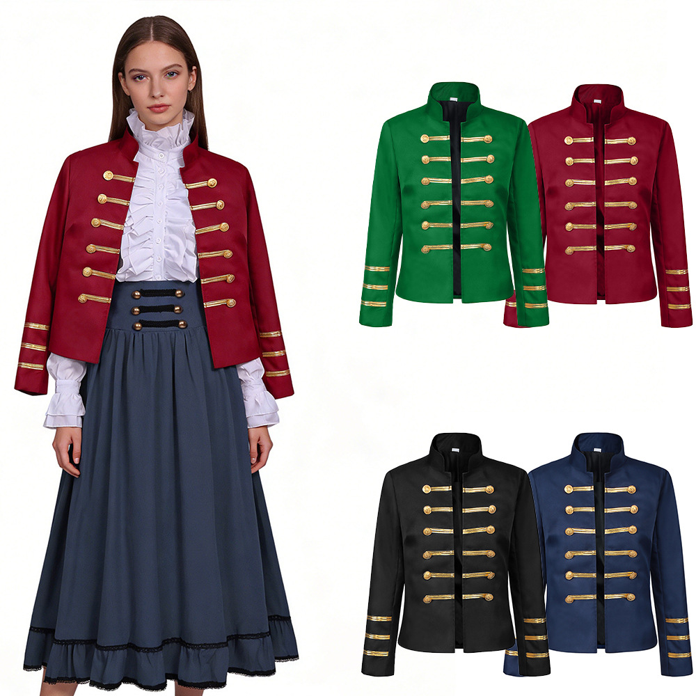 European And American Medieval Court-style Golden Double-breasted Vintage Coat With A Stand-up Collar