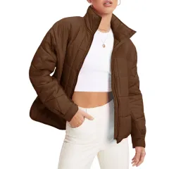 Fashion Women's Wear Zipper Stand Collar Coat - Dark Brown - View 1