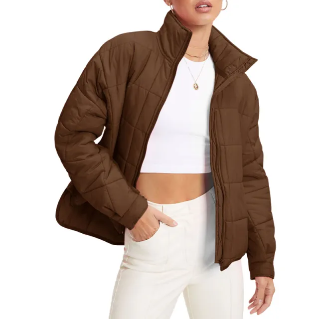 Fashion Women's Wear Zipper Stand Collar Coat Dark Brown - Shop at LoveMi