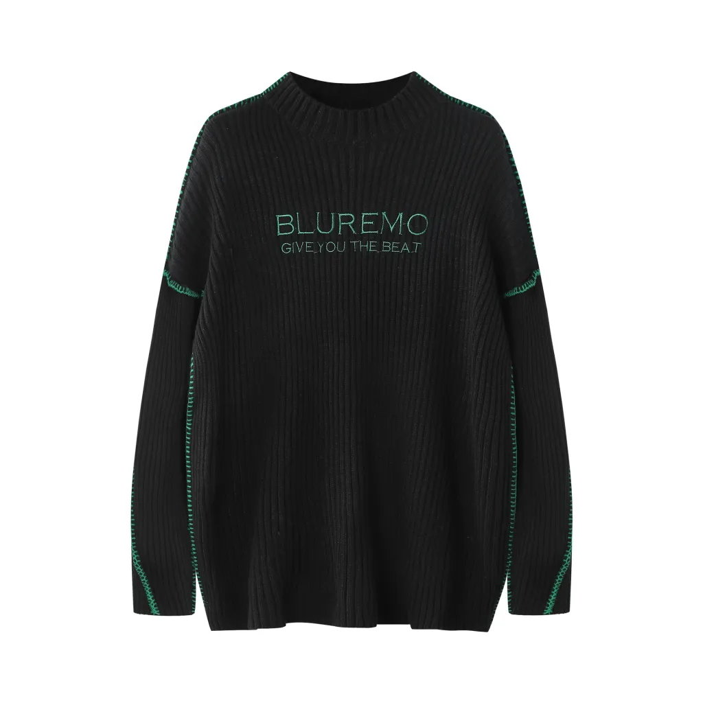 Trendy Contrast Color Rope Couple Sweater - Black