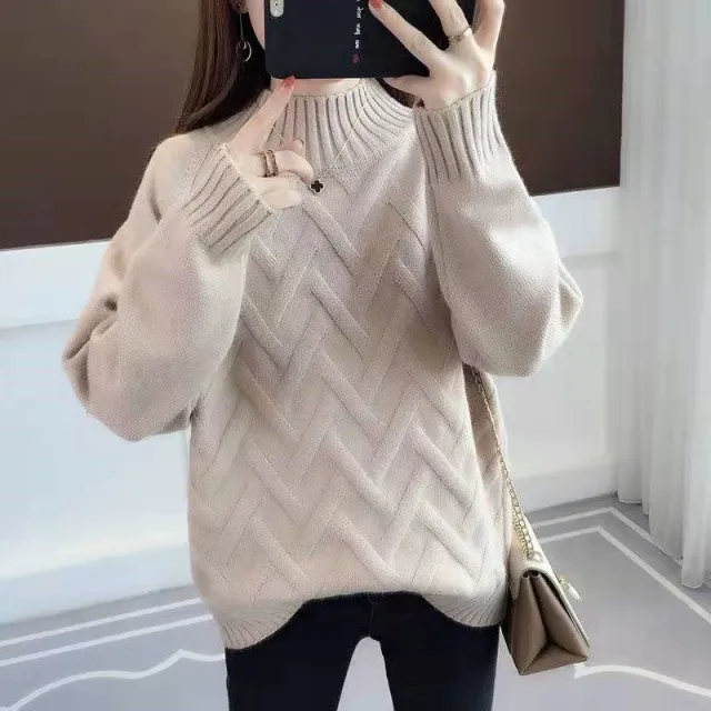 Idle Style Fashion Knit Top Women Khaki - Shop at LoveMi