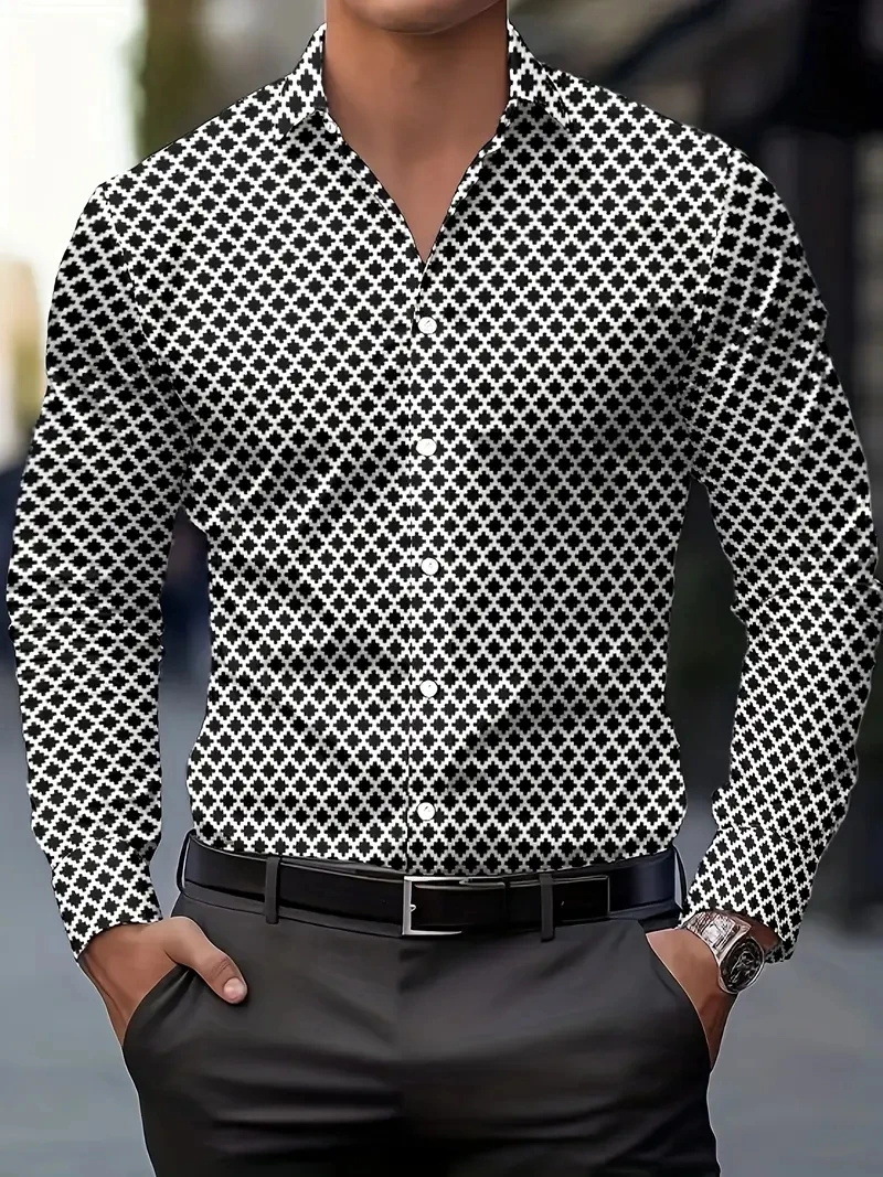 3 D Floral Print 4-Way Stretch Mens Long Sleeve Shirt 3 D Floral Print 4-Way Stretch Mens Long Sleeve Shirt