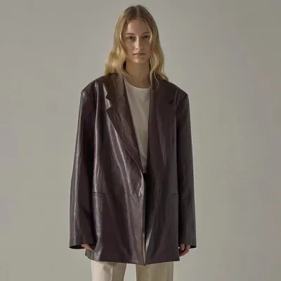 Women's Loose Mid-length Niche Suit Leather Coat