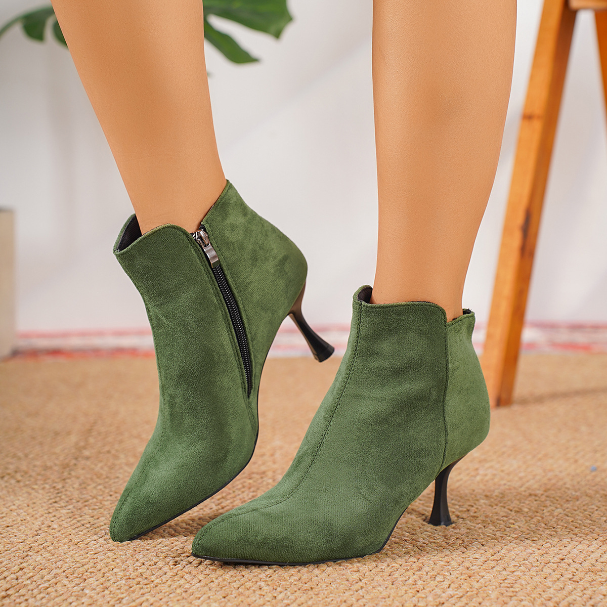 Suede Pointed-toe Botas de salto alto