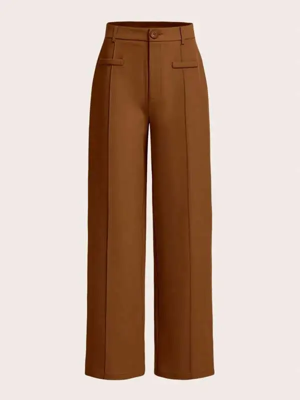 High Waist Drooping Wide Leg Pants Dark Brown - Shop at LoveMi