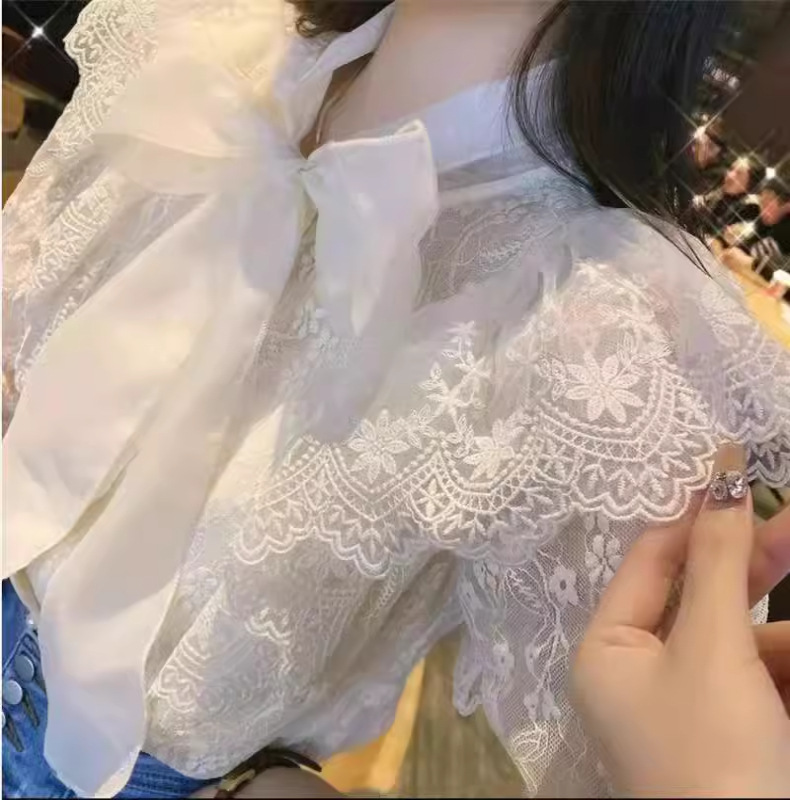 Title 4, Elegant Bow Long Sleeve Lace Shirt