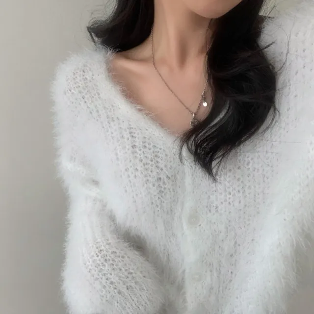 Mink Long sleeved Knitted Cardigan For Women White - Shop at LoveMi