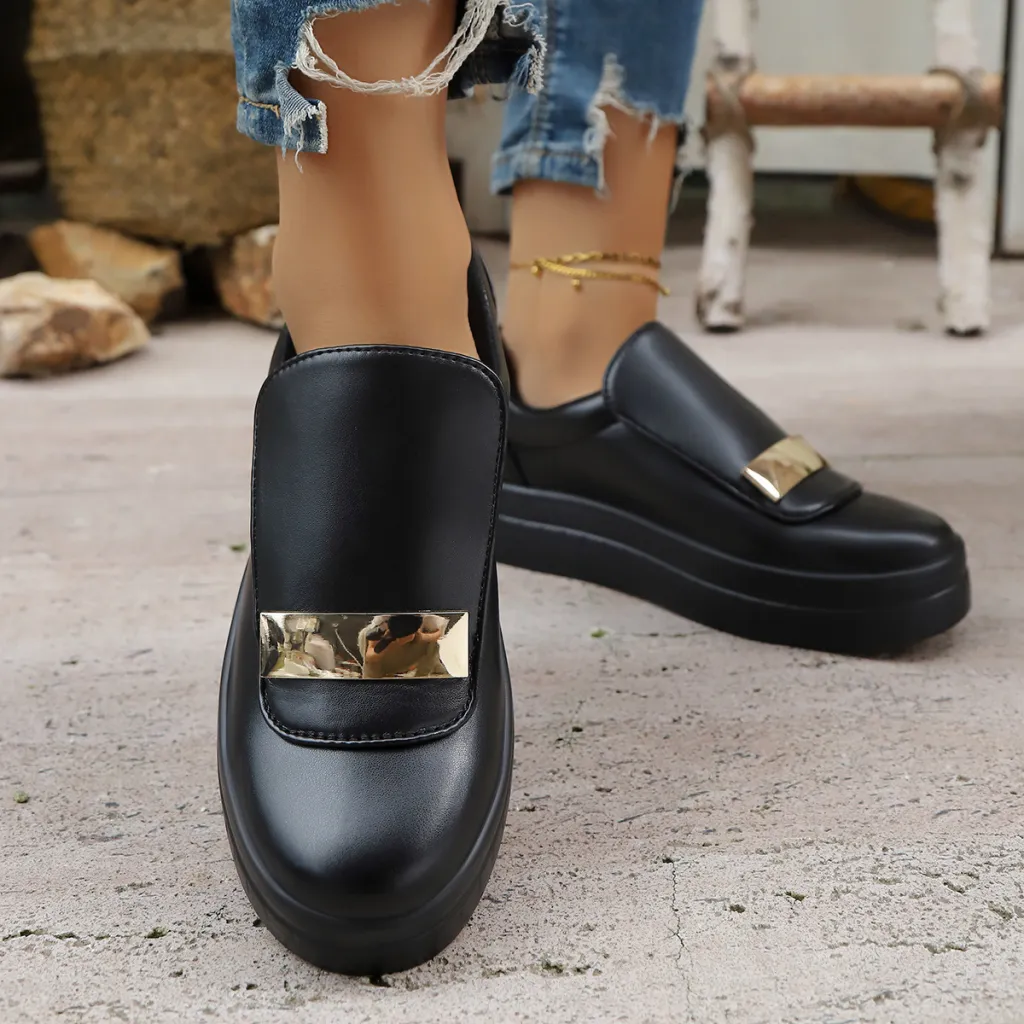 Lightweight Thick-soled Slip-on Sneakers With Velcro Closure - Black
