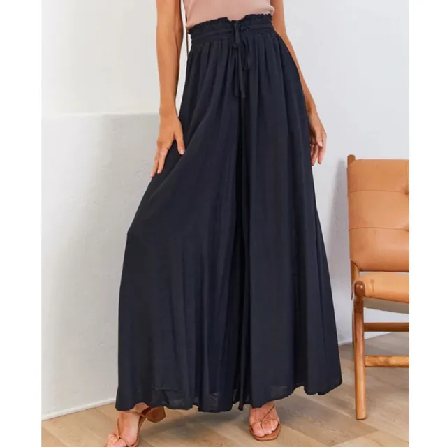 Flowers Printed Wide leg Trousers Summer Casual Straight Pnats For Women Beach Clothing Black - Shop at LoveMi