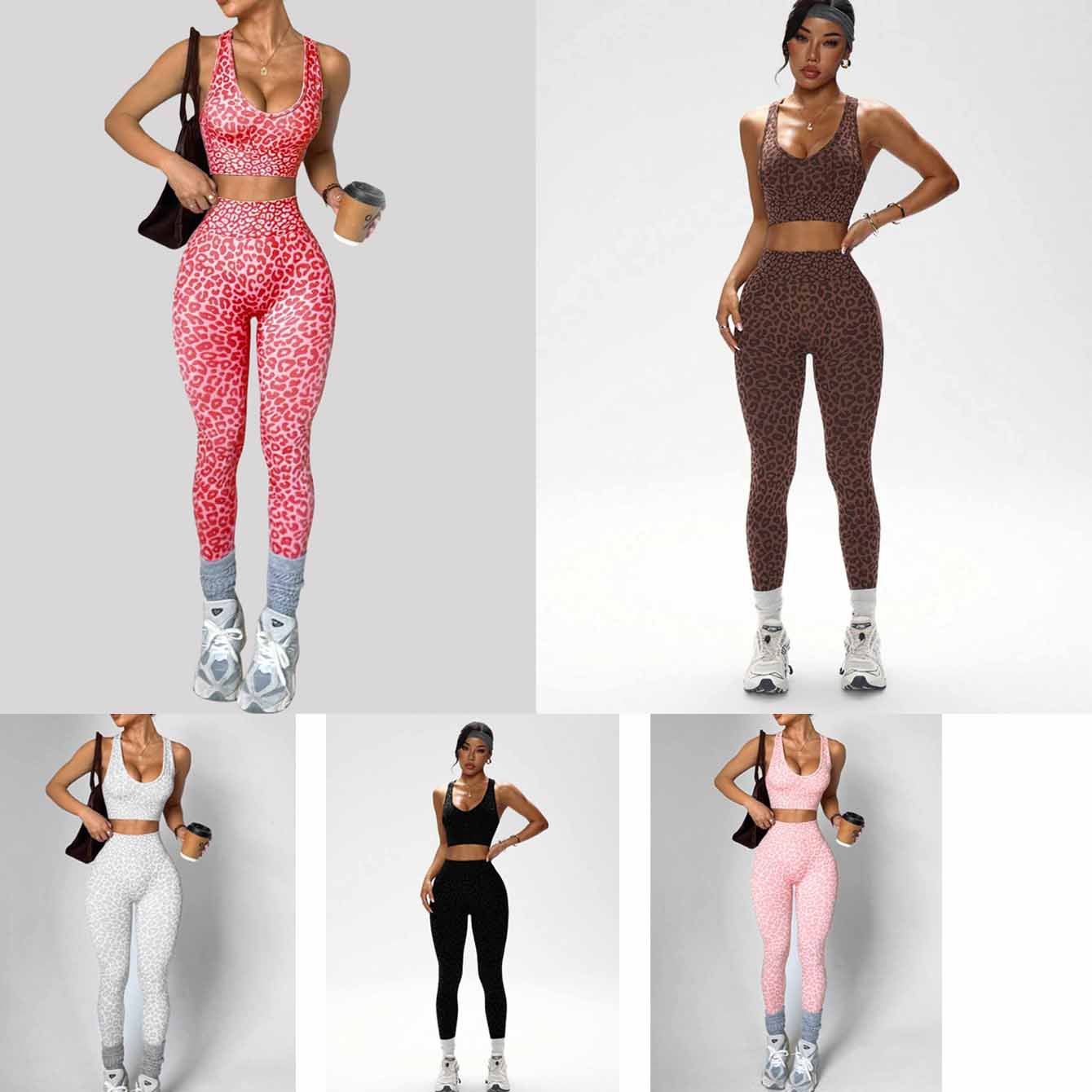 Leopard-Print Seamless Yoga Bra And Peach-Butt Leggings Set