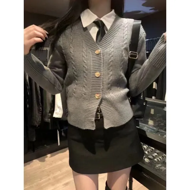 Preppy Style V neck Slim Fit Warm Sweater Gray - Shop at LoveMi