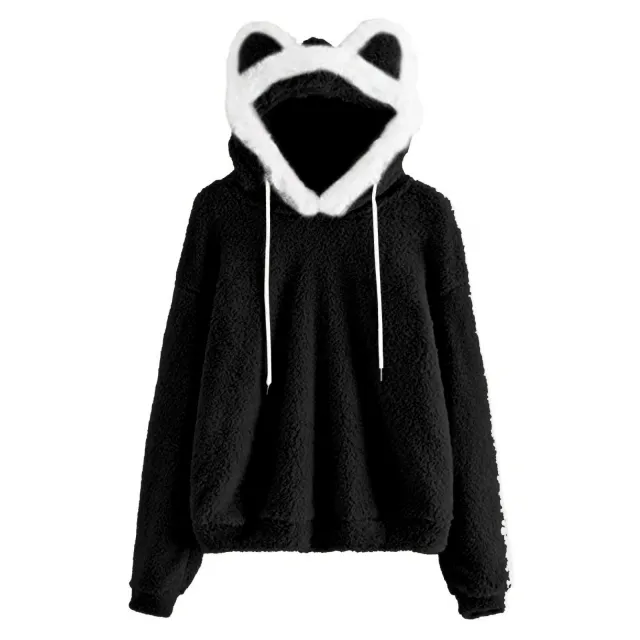 Hooded Cat Ears Loose Casual Sweater Sweater Black - Shop at LoveMi