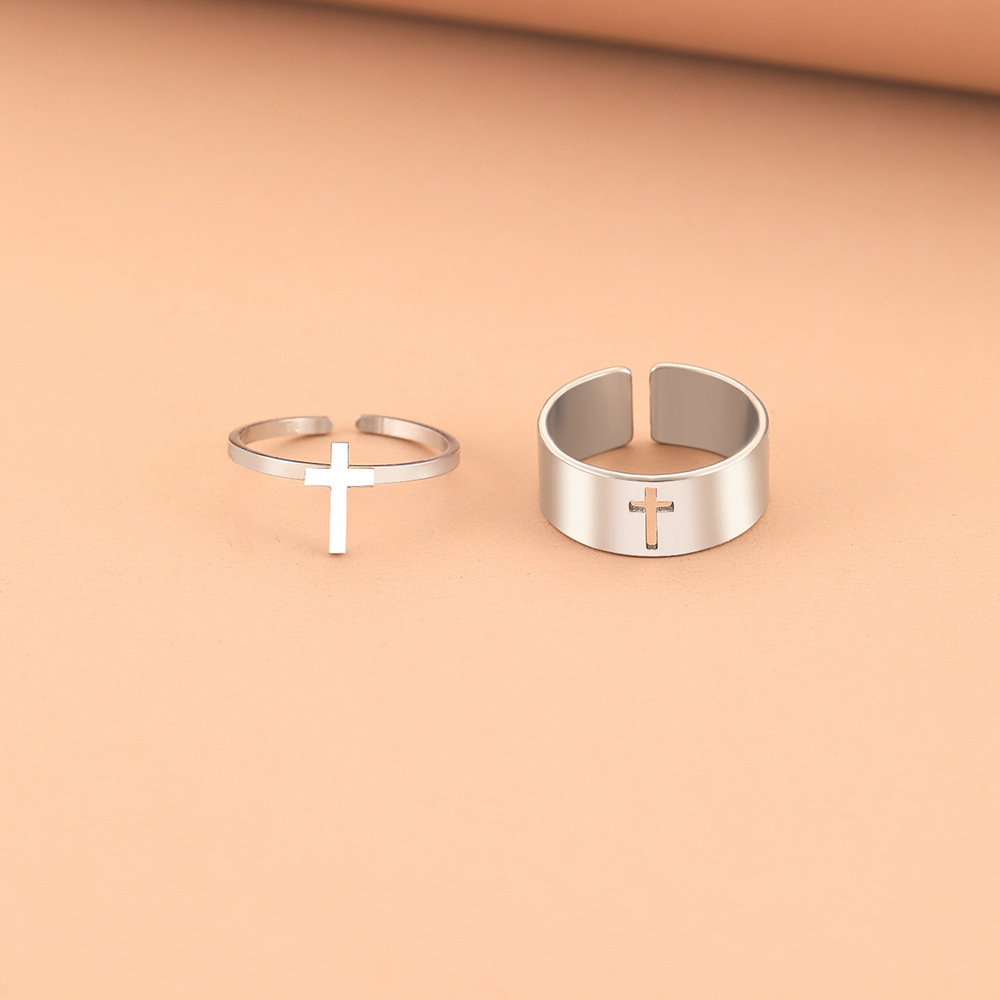 Stylish Stainless Steel Open Cross Ring Set