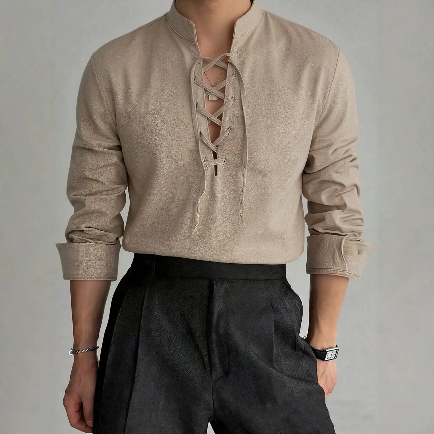 Summer Resort Style Standup Collar Long Sleeves