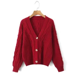 Autumn Fashion New Soft Glutinous Button Long-sleeve Cardigan Sweater - Red - View 1