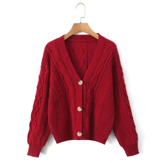 Autumn Fashion New Soft Glutinous Button Long sleeve Cardigan Sweater Red - Shop at LoveMi