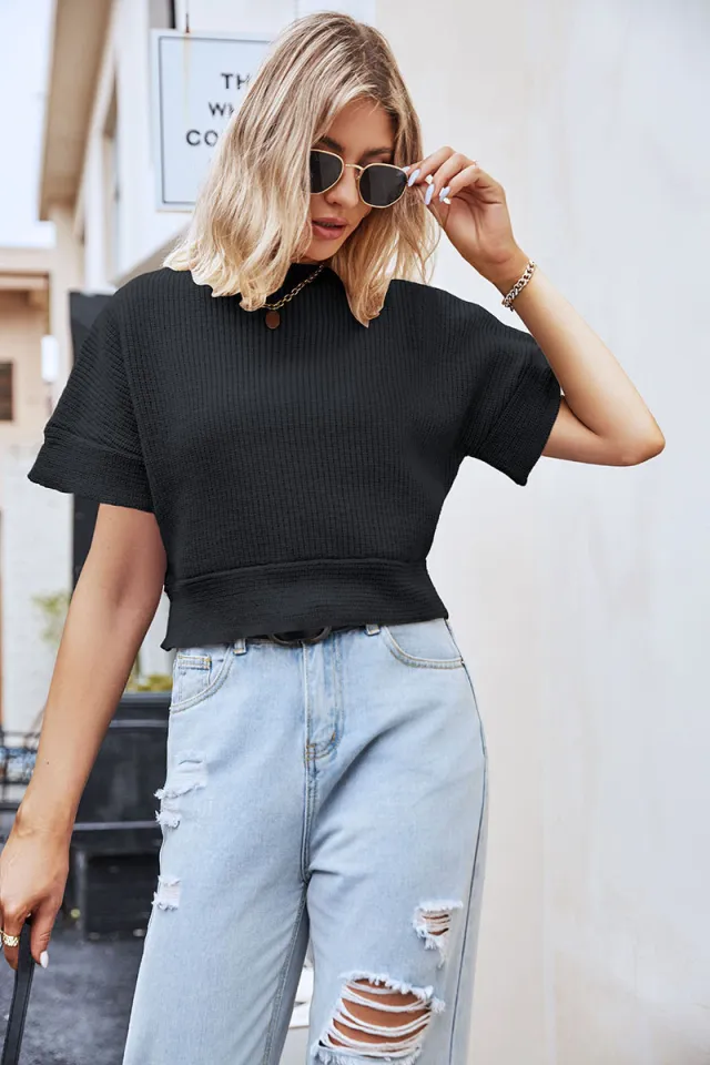 Women's Round Neck Solid Color Half Sleeve T shirt Black - Shop at LoveMi