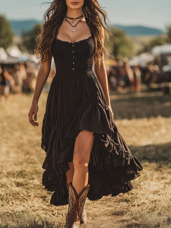 Bohemian-style Dress With An Asymmetrical Ruffled Hem