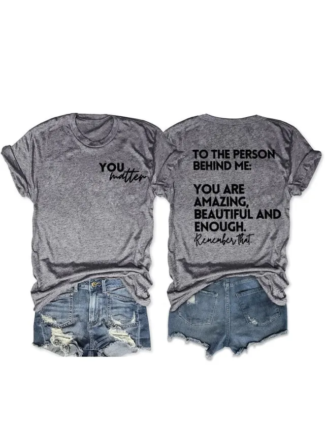 Letter Print Short sleeve T shirt Casual Top Light Gray - Shop at LoveMi
