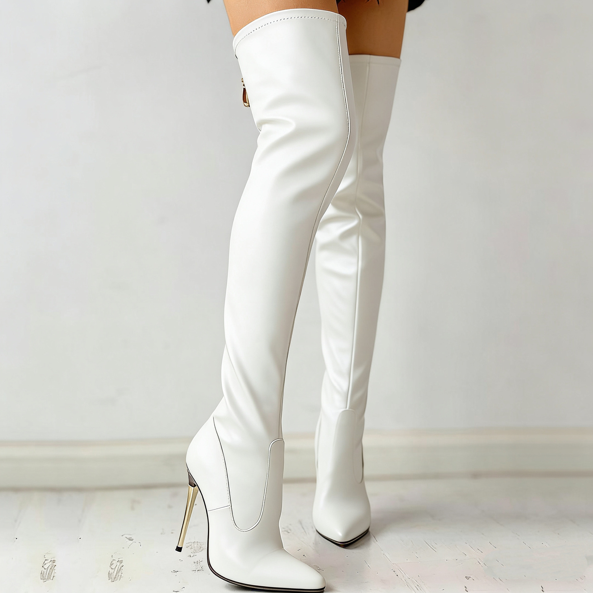 Fashionable Solid-Colored Stiletto-Heel Over-the-Knee Boots With Metal Back Zipper For Women
