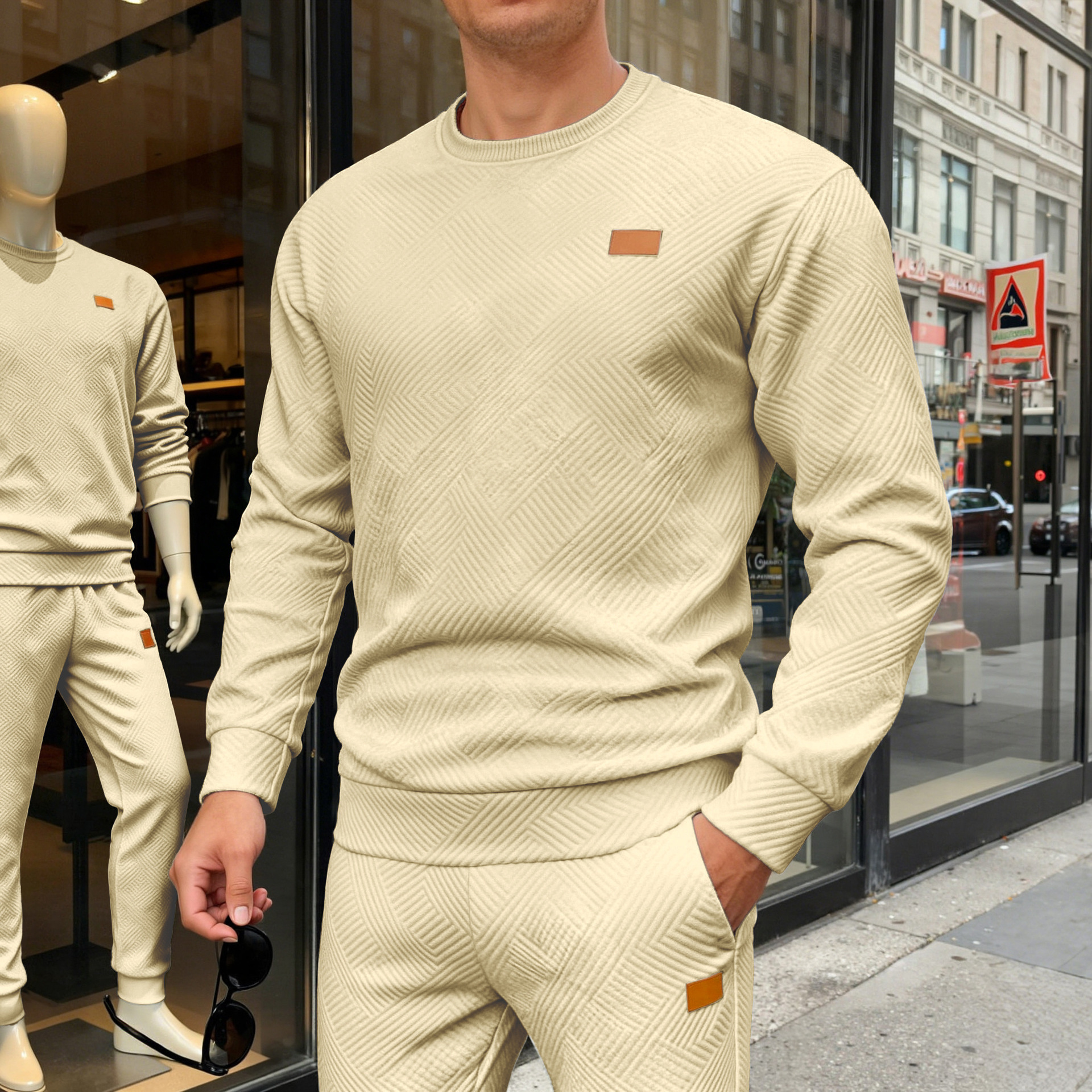 Simple Relaxed-fit Crew-neck Sweatshirt With A Textured Weave For Everyday Wear