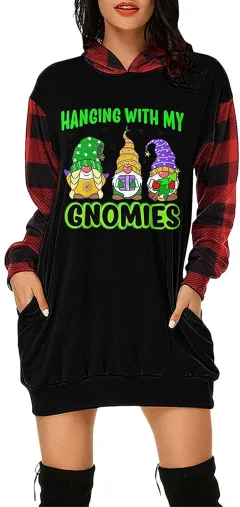Christmas City Casual Hooded Loose fitting Dress - 11Style-M - View 1