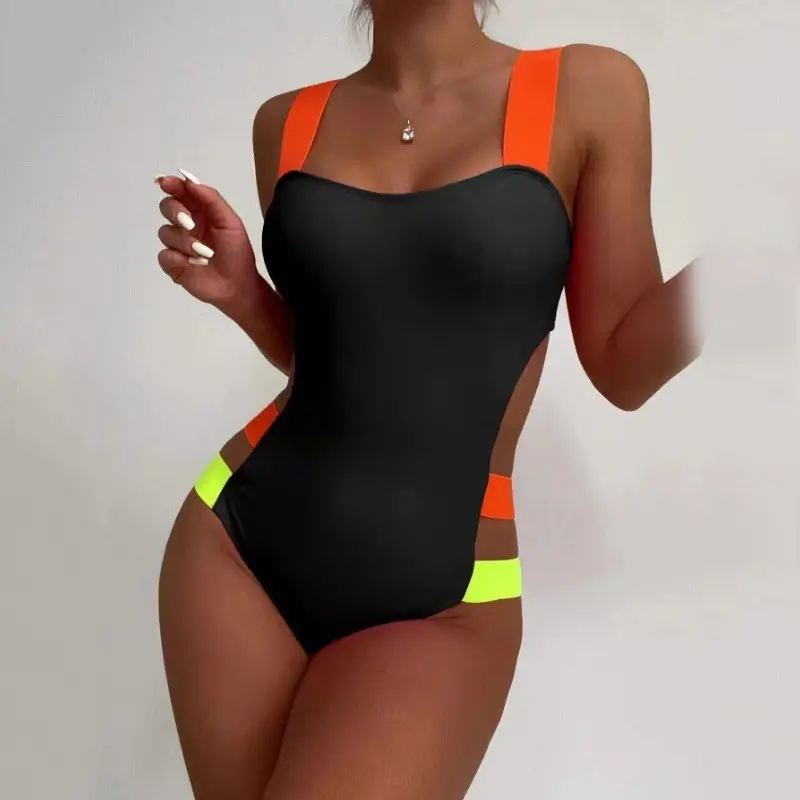 Backless Color-block Spliced One-piece Bikini