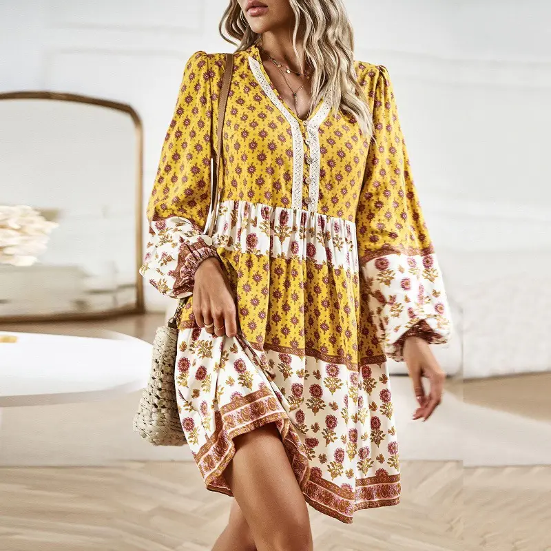 European And American Printed Dress Women's Holiday Leisure