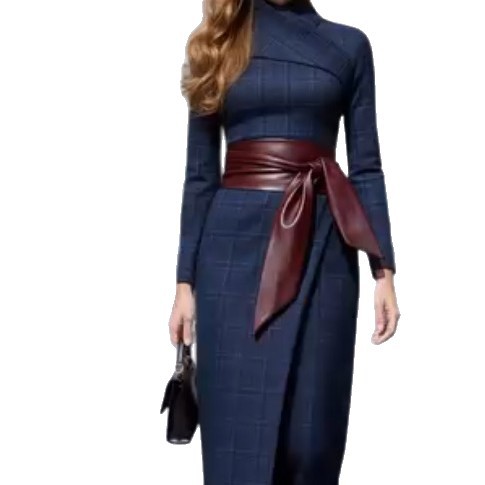 Womens Stylish Sophisticated Wide-waisted Belted Dress