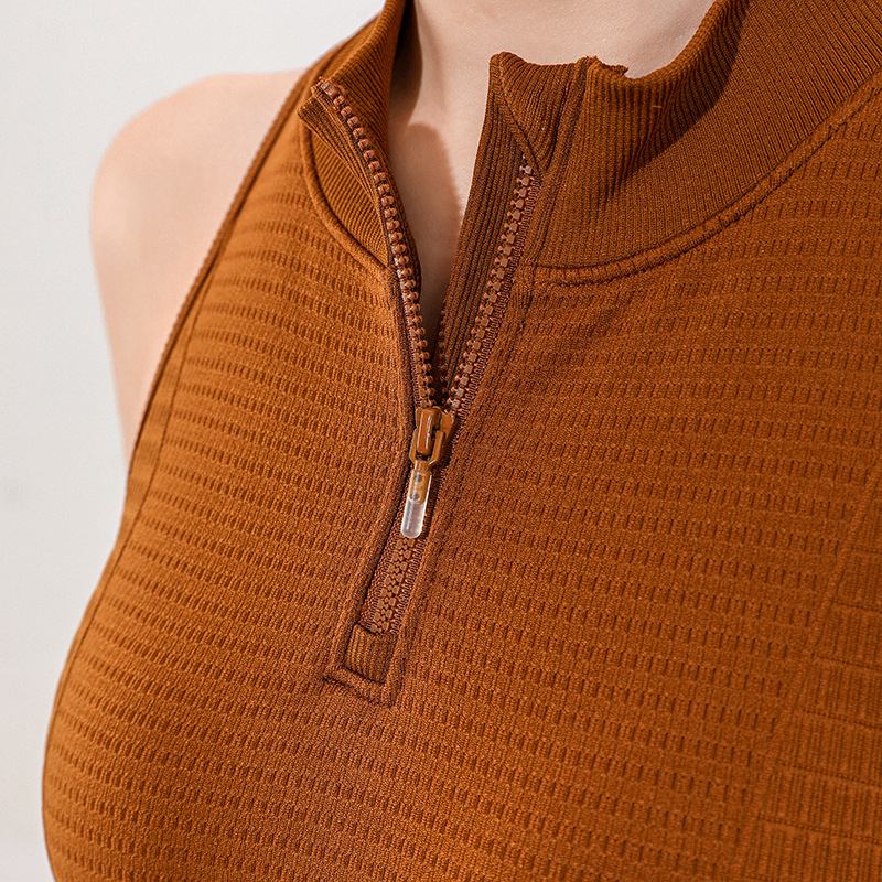 Women's Sports Bra Zipped Stand Collar Top