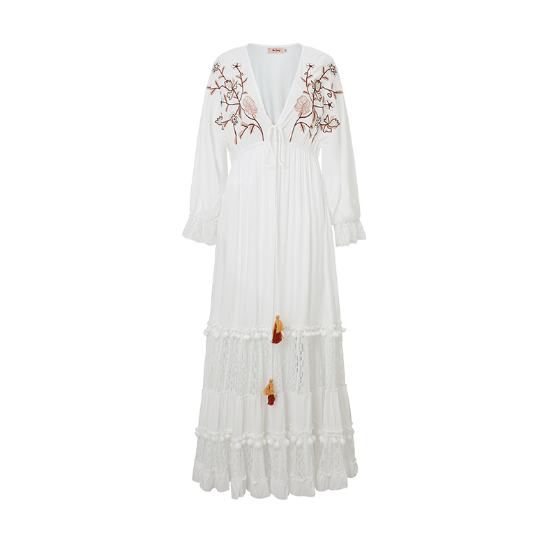 Embroidered Mesh V-Neck Dress, picture 5 of 7