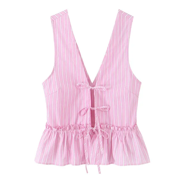Bowknot Decoration Striped Top Casual Shorts Top - Shop at LoveMi