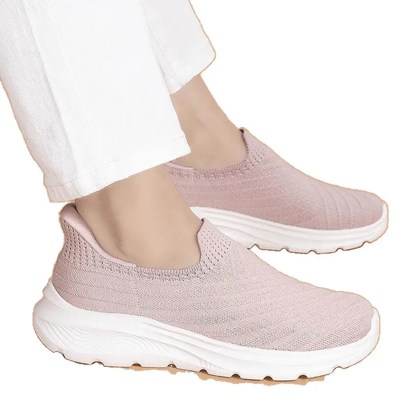 Womens Slip-on Sneakers Casual And Versatile Breathable Mom Shoes Solid-color Hiking Loafers
